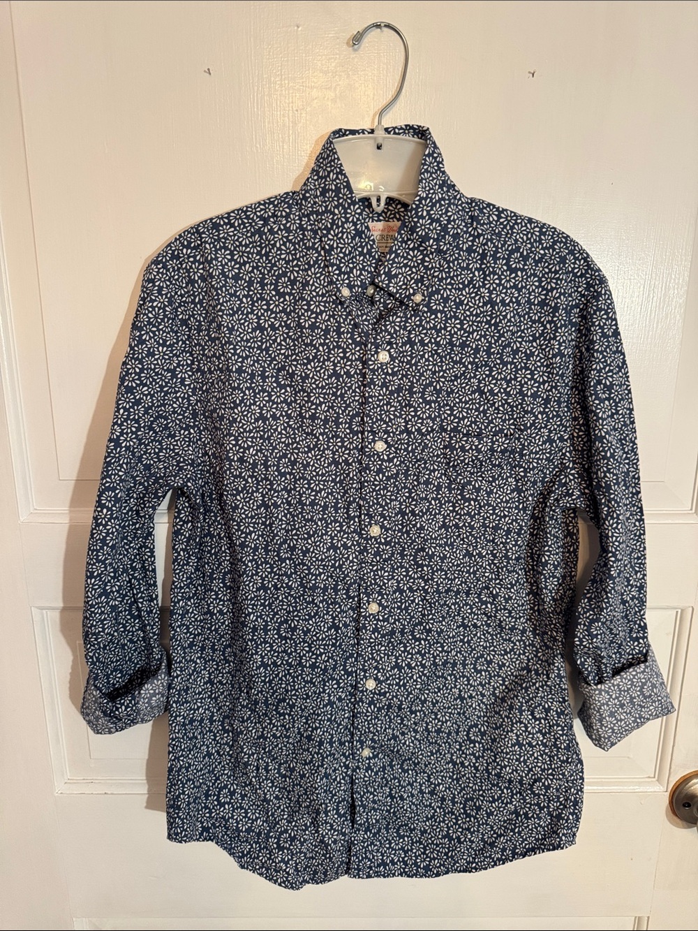J. Crew Navy Button-Down Shirt with White Micro Floral Print